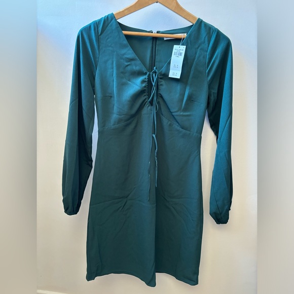 NWT A&F long sleeve strappy halter mini dress, XS, green - Picture 5 of 7